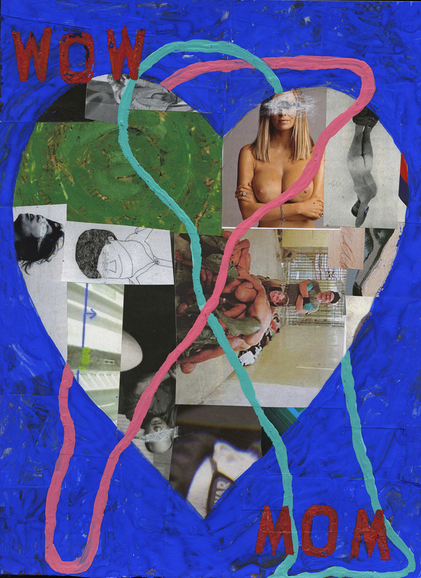 WOW MOM Charles Goss Sixty Collage, acrylic, pencil