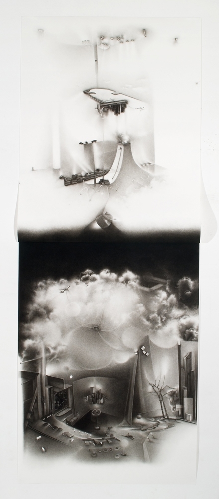 An insufficiency in our screens: during the incubation of a dream a center is marked for the extraordinary. Charlotte Schulz An Insufficiency in our Screens<br>2005-2006 charcoal on paper