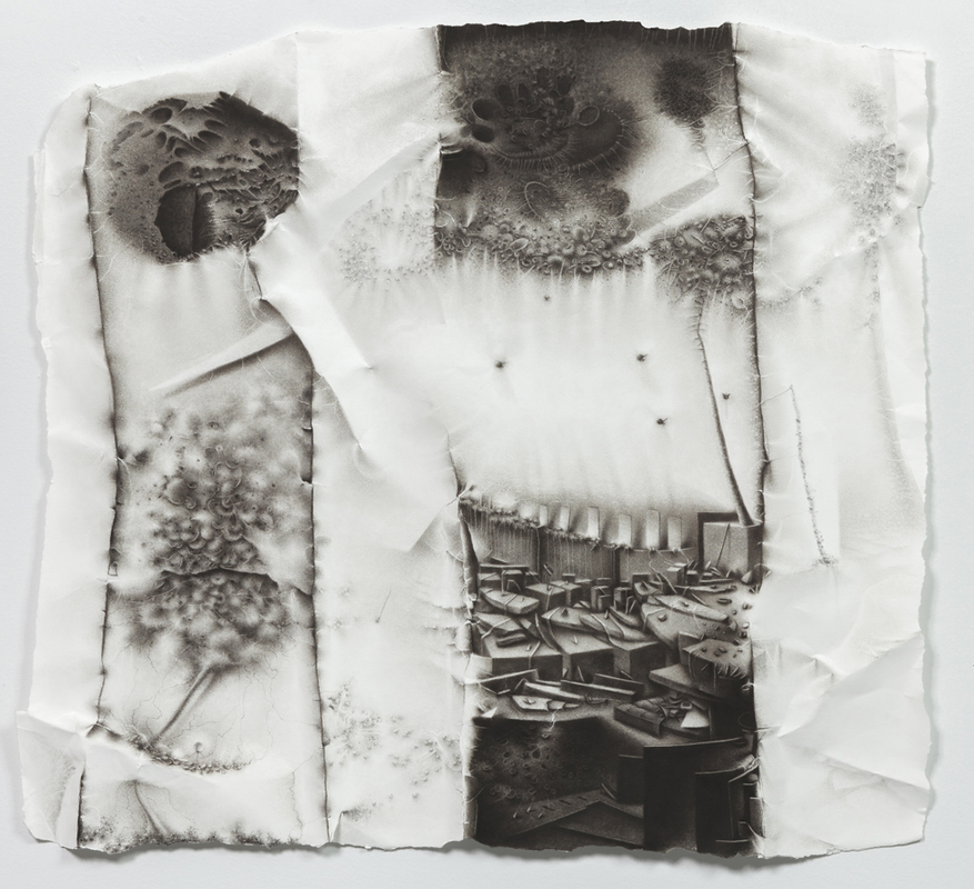 Incursion of Otherness: an intervening light floats above a recent episode Charlotte Schulz Incursion of Otherness <br> 2013-2014 charcoal on paper