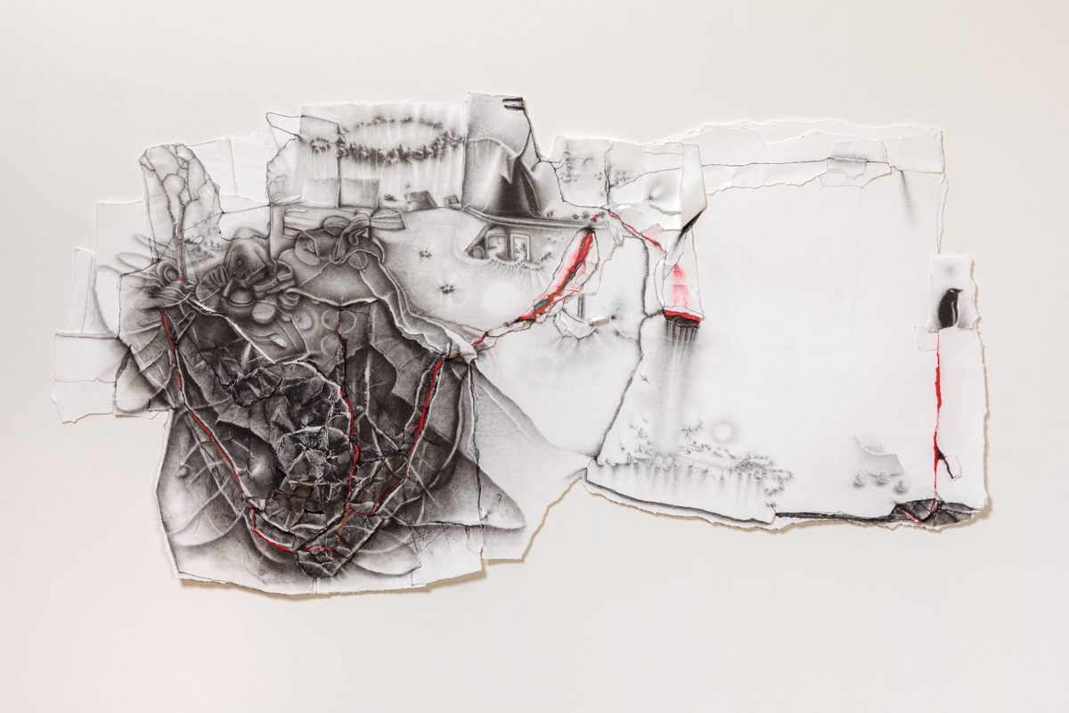 A Geography of Significance: light enters a domestic crevasse and filters through to a quiet place Charlotte Schulz A Geography of Significance <br> 2015-2016 charcoal and pastel on paper