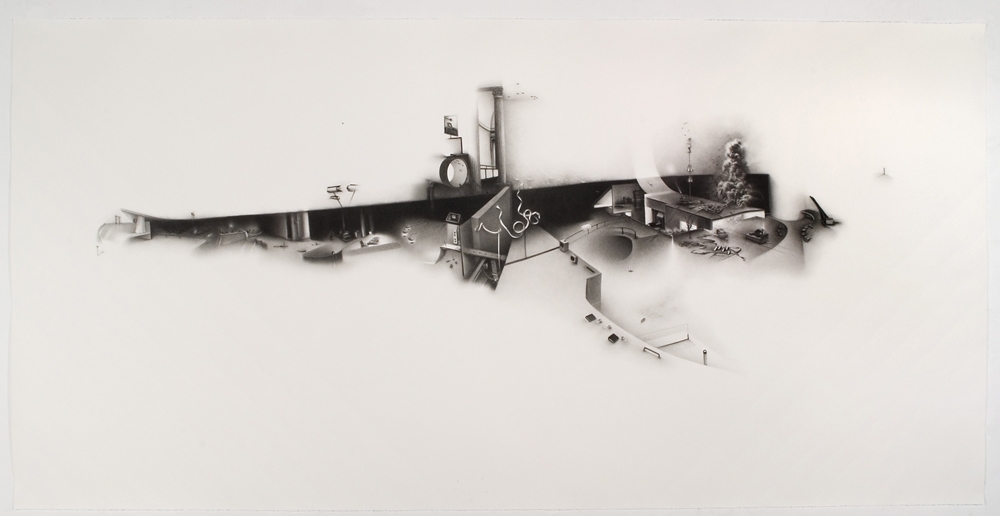 Forgiving of an inexactness: grievances remain to this day even as Galileo intervenes with a telescope to show us our false metaphors. Charlotte Schulz Forgiving of an Inexactness<br> 2007 charcoal on paper