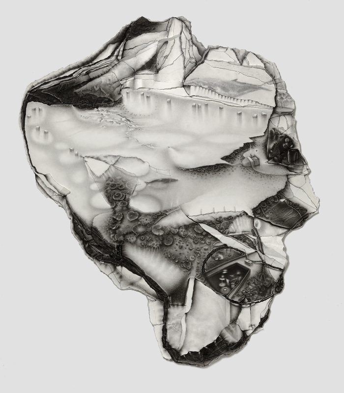 Groundlessness: an early map with no one to say when the ocean begins Charlotte Schulz Groundlessness<br> 2017-2018 charcoal on paper