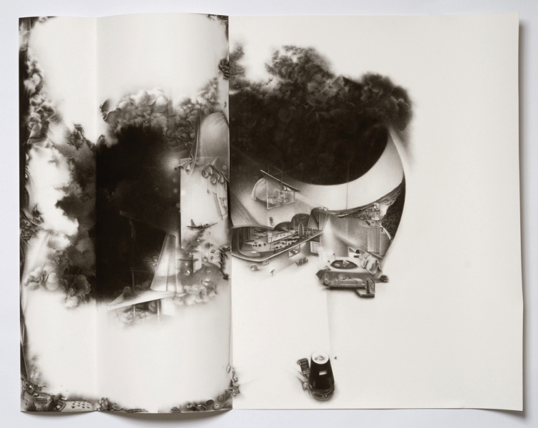 The uneven intensities of duration: tea and biscuits are set upon our object of destruction for those acting within the center without our knowledge. Charlotte Schulz The Uneven Intensities of Duration<br/> 2008-2010 charcoal on paper
