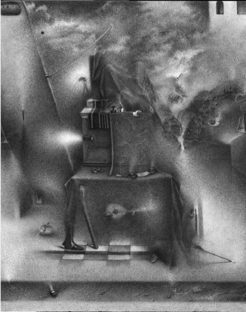 She feels tacking before her while guiding her lute creations. An understanding is written down that will aid in leading us out (a cooperation). Charlotte Schulz Early Drawings<br>1999-2002 charcoal on paper