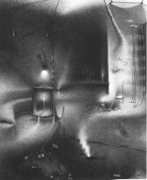 Love searches for itself in order to circulate a letter (a conveyance). Charlotte Schulz Early Drawings<br>1999-2002 charcoal on paper