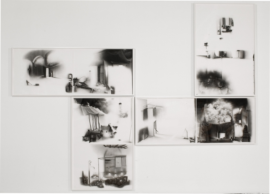 The maximum of all possible hate is realized in the eternal moment, and we cleave to our screens as it unfolds in that disquieting way (an incompossible). Charlotte Schulz The Maximum of All Possible Hate<br>2004-2005 charcoal on paper
