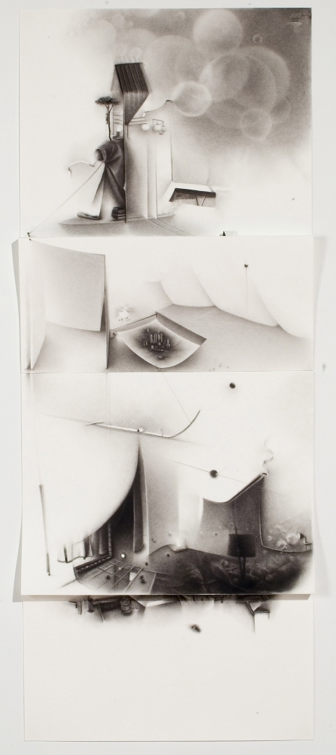 An insufficiency in our screens: a reentered voice breaks through to interfere in the world. Charlotte Schulz An Insufficiency in our Screens<br>2005-2006 charcoal on paper