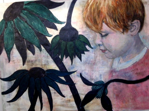 Red Hair & Flowers Paintings of my Family acrylic on canvas