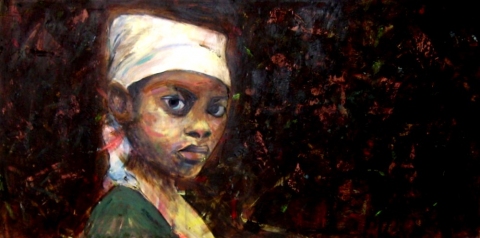 What She Sees Inferno- Work destroyed in my studio fire acrylic on canvas