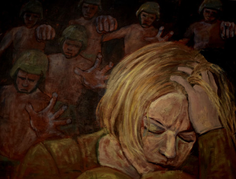 Hands Off! Inferno- Work destroyed in my studio fire acrylic on canvas