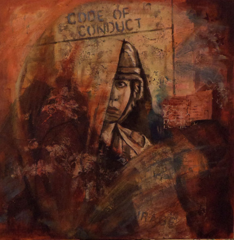 Code of Conduct Inferno- Work destroyed in my studio fire acrylic on canvas