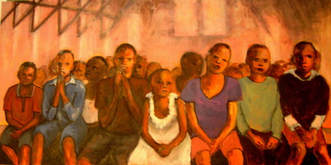 Praise the Lord Inferno- Work destroyed in my studio fire acrylic on canvas