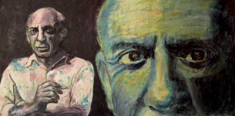 Pablo - Two Views Inferno- Work destroyed in my studio fire acrylic on canvas