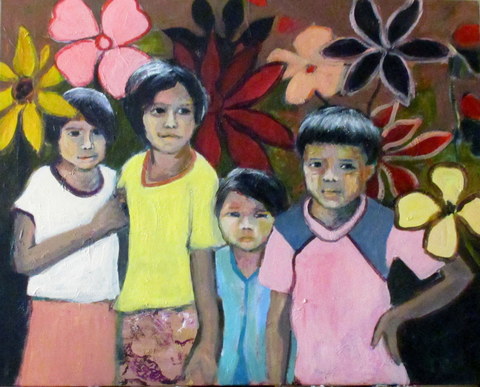 Thai Children Inferno- Work destroyed in my studio fire acrylic on canvas