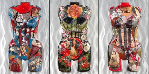 MIrror, mirror... Social, Cultural, Political acrylic, fabric, ribbons & photos on plastic molds on aluminum