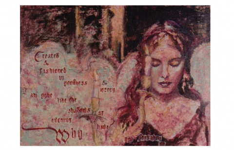 Shadows at Evening Social, Cultural, Political acrylic and collaged paper words on canvas