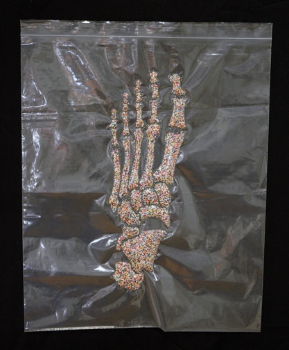Foot HEATHER COX Nonpareil Project, 2007-2009 Resealable polyethylene bag, nylon thread & nonpareils