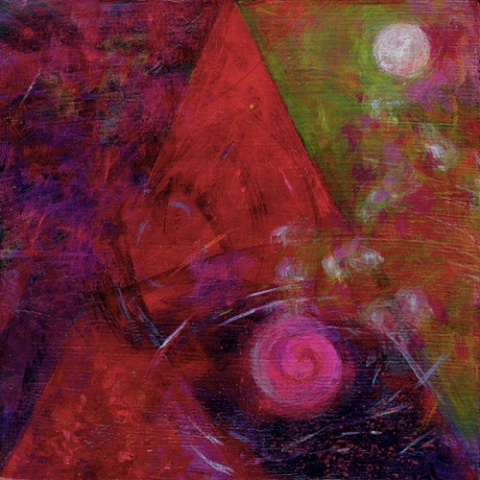 She Wears Red on Mondays: A Portrait Commemoratives acrylic on birch veneer
