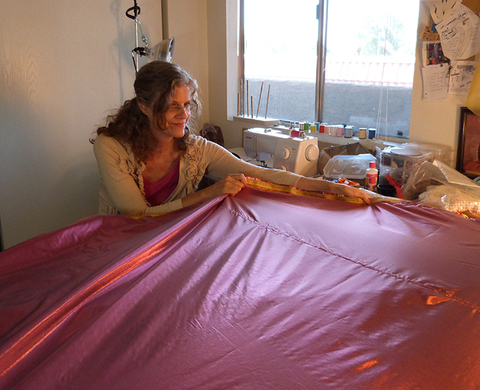 The artist stretching the final layer over the Rose Cluster armature Push Down & Tango