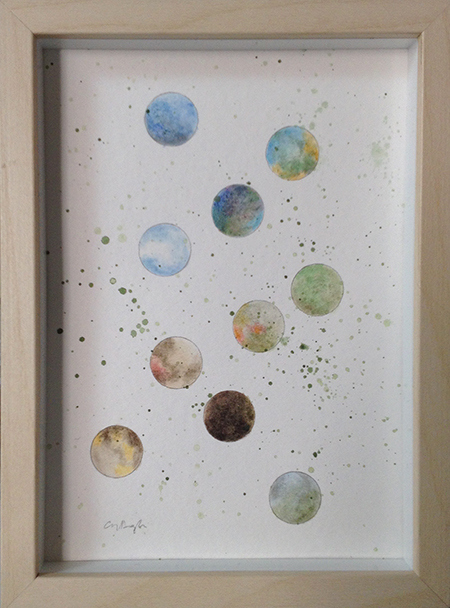 A sphere watercolor based on A Ship in the Woods forest Poetry of the Spheres