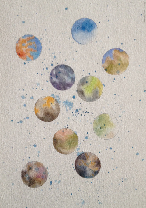 Guests observed this sphere watercolor inspired by a local preserve Poetry of the Spheres