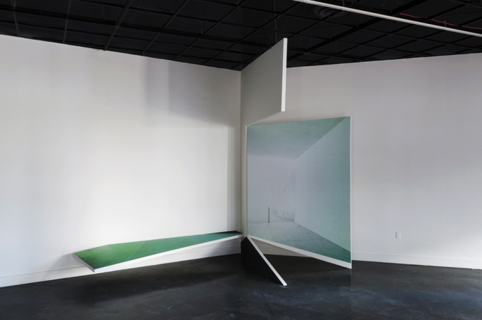 Untitled (Shifting Spaces), installation view, 2012 Cybele Lyle Pro Arts 2 x 2 Solos Digital print on vinyl, Sheet rock, Wood, Paint