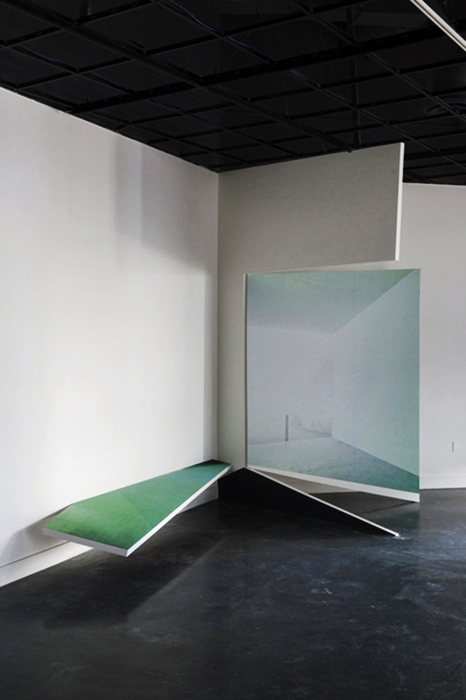 Untitled (Shifting Spaces), installation view, 2012 Cybele Lyle Pro Arts 2 x 2 Solos Digital print on vinyl, Sheet rock, Wood, Paint