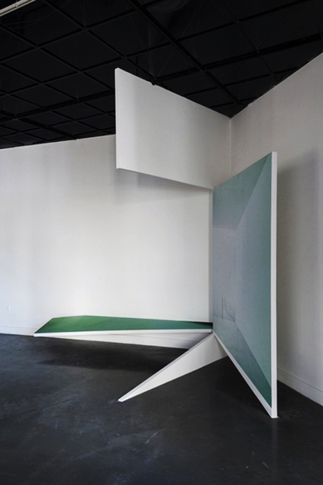 Untitled (Shifting Spaces), installation view, 2012 Cybele Lyle Pro Arts 2 x 2 Solos Digital print on vinyl, Sheet rock, Wood, Paint