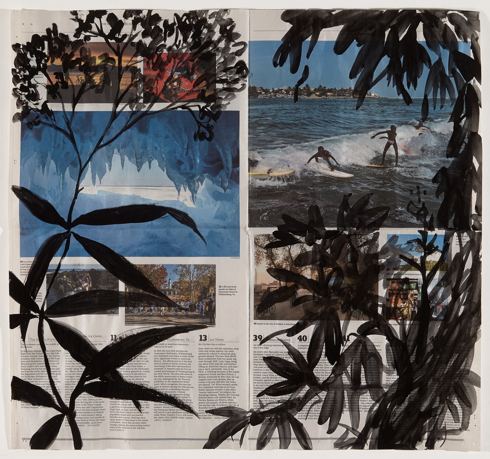 Cynthia MacCollum Ephemera Flashe paint and ink on New York Times