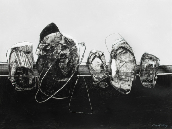 Five Stones Black & White Paintings Acrylic & graphite, 18" X 24"