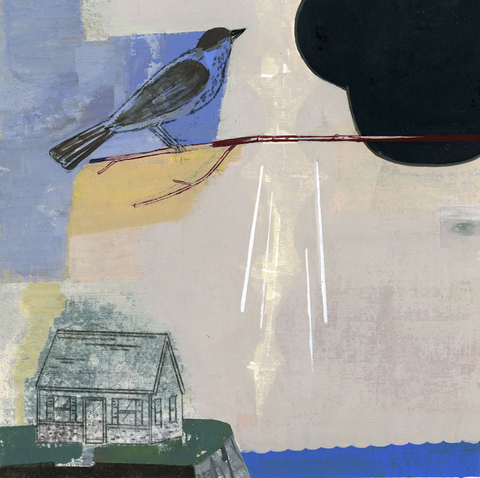 Bird on Branch Archive: Paintings on Paper gouache on handmade paper