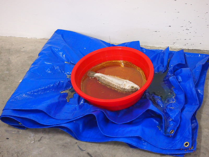Plenty Of Fish In The Sea David Jacobs Sculptures oil on cement, bucket, floor sheet
