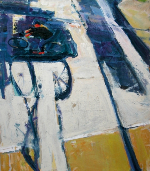 Cyclist and Sign II Paintings Oil on Linen