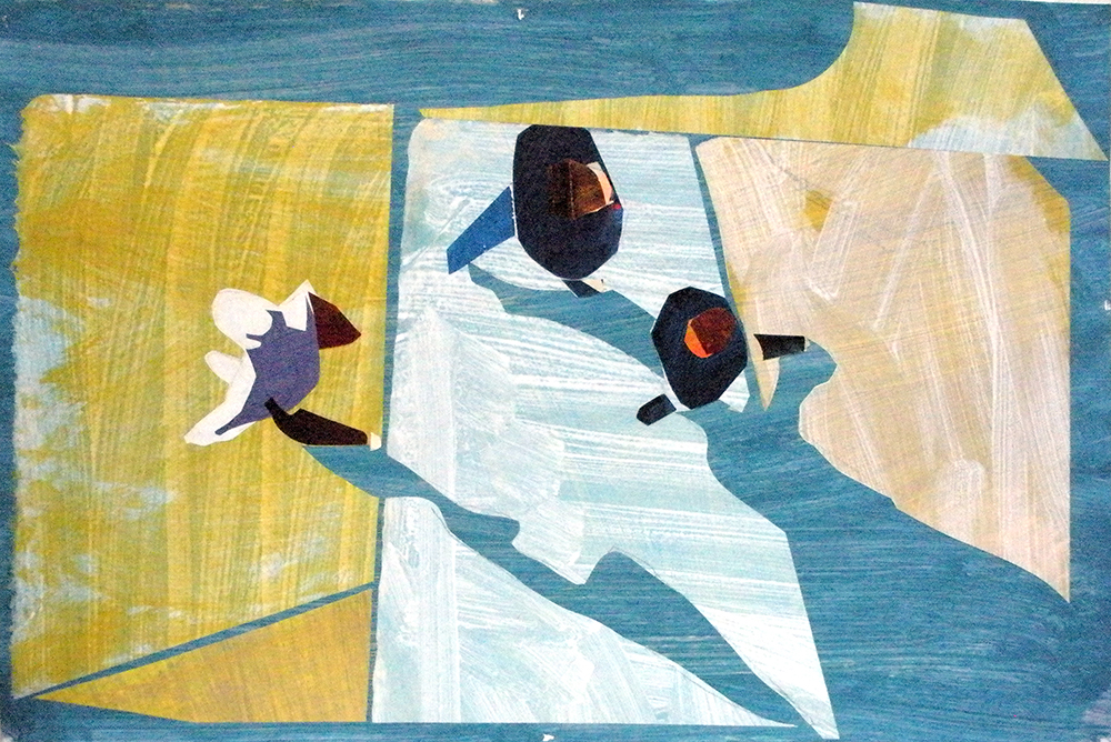 3 Figures Works on Paper Acrylic, Gouache, Watercolor, and Ink on Pasted Paper