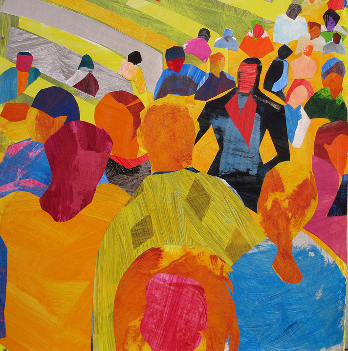 Fifth Avenue Crowd Works on Paper Collage and Mixed Media on Paper