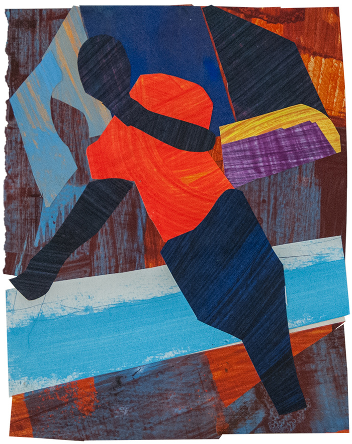 Walker in the City Works on Paper Collage and Mixed Media on Paper