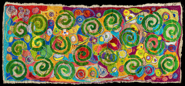 Embroidery Two Random Acrylic paint, silk and metallic embroidery thread on linen