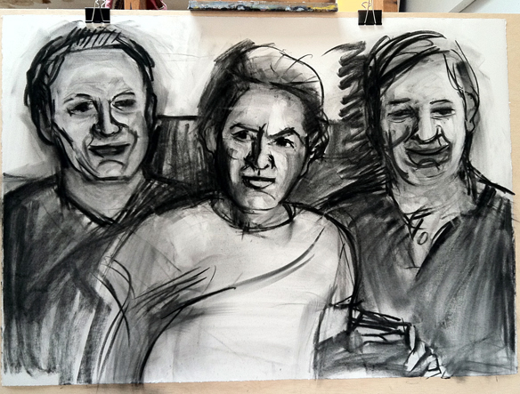 Study of Brooks, Jeff, Norm Deborah Kamy Hull Sons of Larry the III Charcoal on paper
