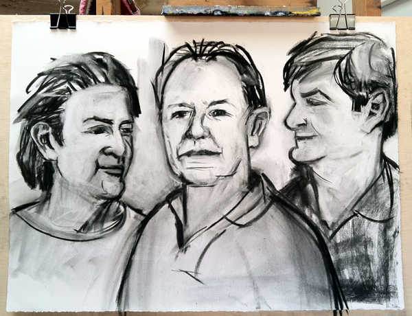 Study of Jeff, Brooks, Norm Deborah Kamy Hull Sons of Larry the III Charcoal on paper