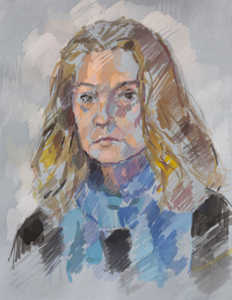 Blue Scarf Deborah Sherman Portraits and Figures Gouache on grey paper