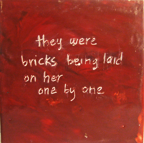 Bricks The Talkies oil paint, encasutic wax, carnauba wax on birch panel