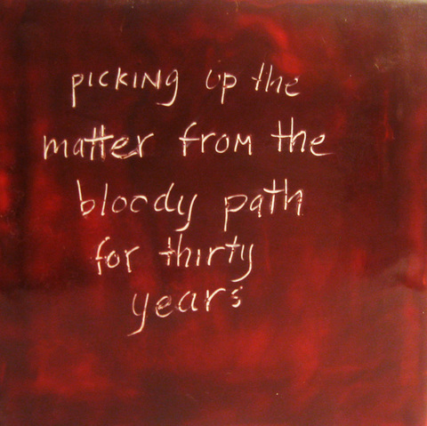 Bloody Path The Talkies oil paint, encasutic wax, carnauba wax on birch panel