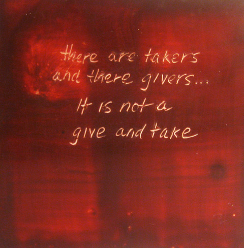 Give/Take The Talkies oil paint, encasutic wax, carnauba wax on birch panel