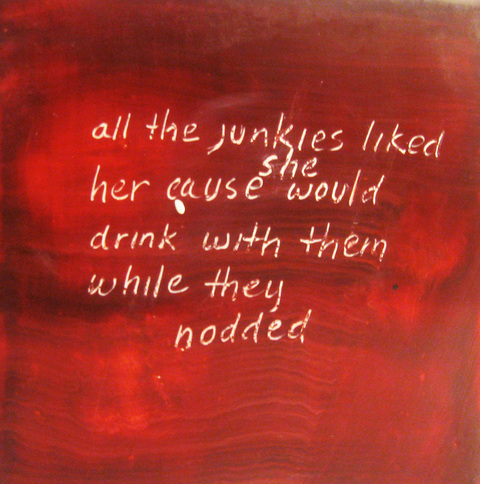 Junkies The Talkies oil paint, encasutic wax, carnauba wax on birch panel