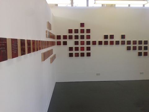 The Talkies, Installation View The Talkies oil paint, encaustic wax, carnauba wax on birch panel