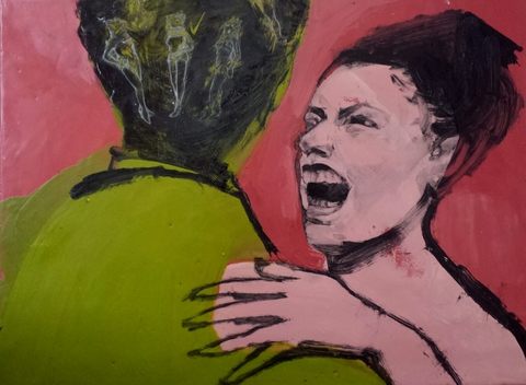 Good Thinking Glamour Pussies oil paint on encaustic wax on birch panel
