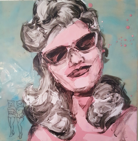 Glamour Pussy #2 Glamour Pussies oil paint,, encaustic and carnauba wax on birch panel