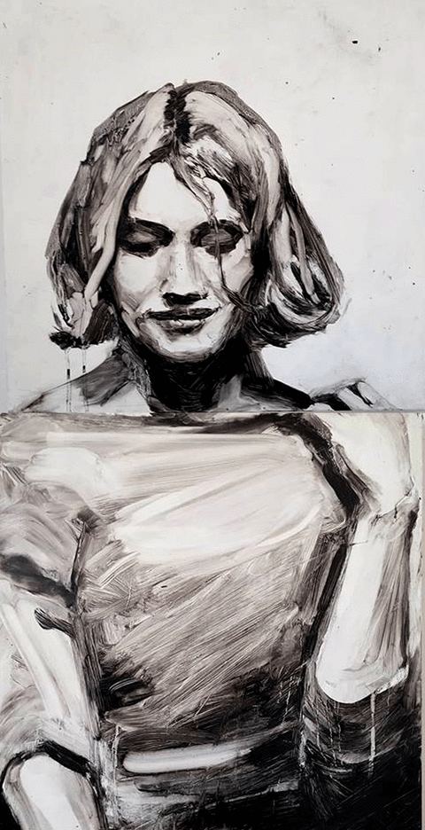 Dreamer Monochromatics oil paint on encaustic wax on birch panel