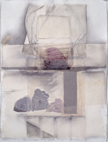 Debra Radke Thresholds Graphite, lint, string and silk on watercolor paper