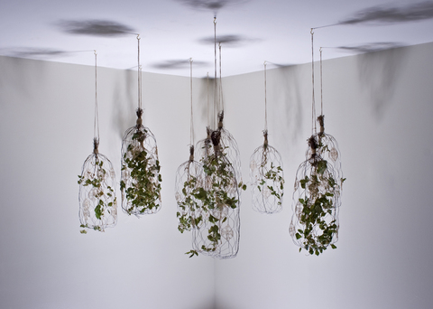 Diane F. Ramos Untitled (Cages) Chicken Wire, Crocheted Wire, Grape Ivy, Twine